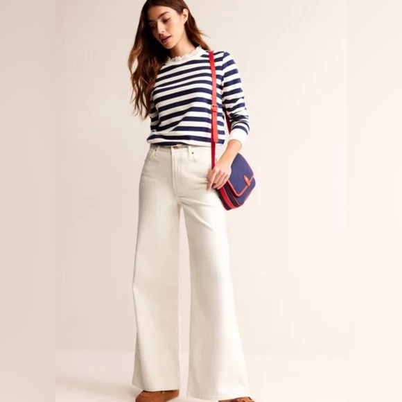 Boden Denim - BODEN High Rise Wide Leg Jeans Cream Women's Size 30